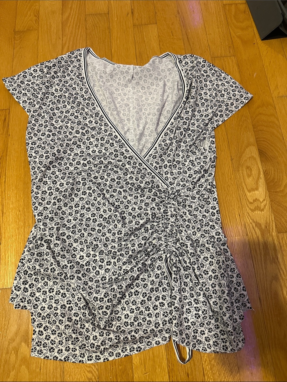 Women's Black & White Floral Wrap Top